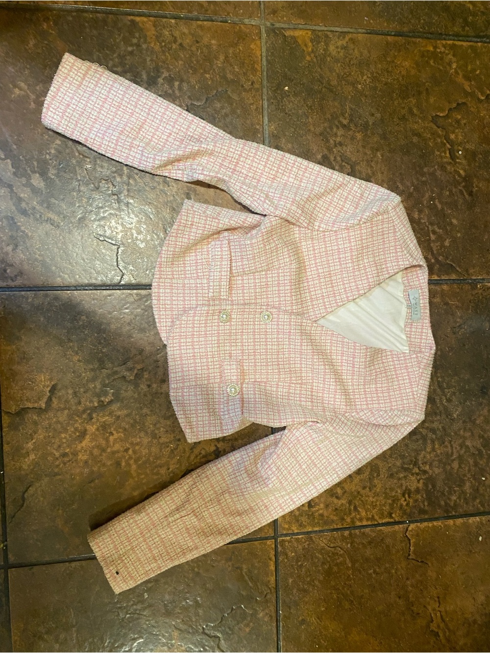 Wayf Pink Tweed Cropped Blazer